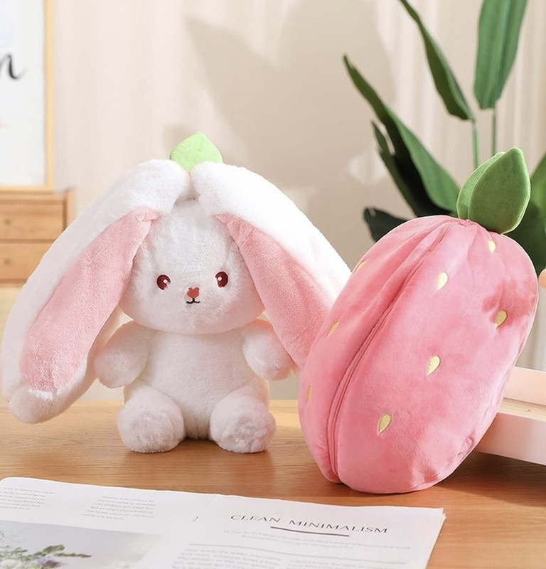 R C TRADERS Soft Stuffed Long Ear Bunny Toy, Reversible Teddy Toy - 32 cm(Pink)