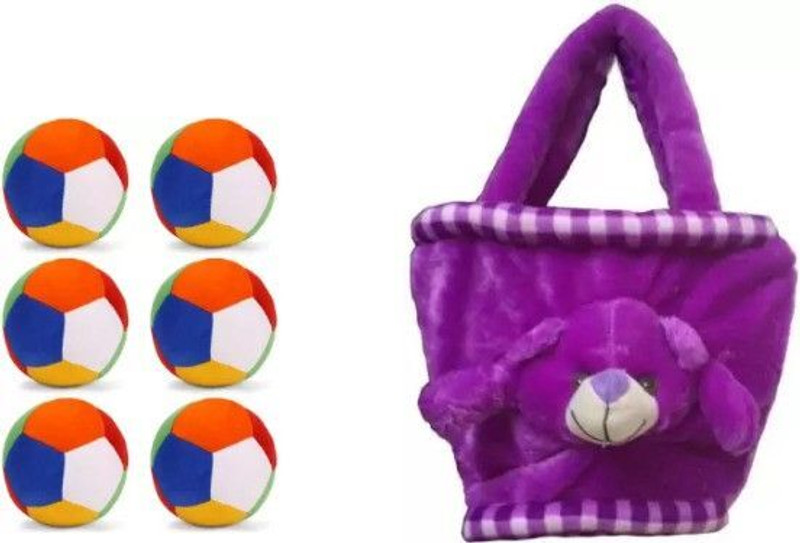 KPN New 6pc soft toys and purple cap teddy  - 30 cm(Multicolor)