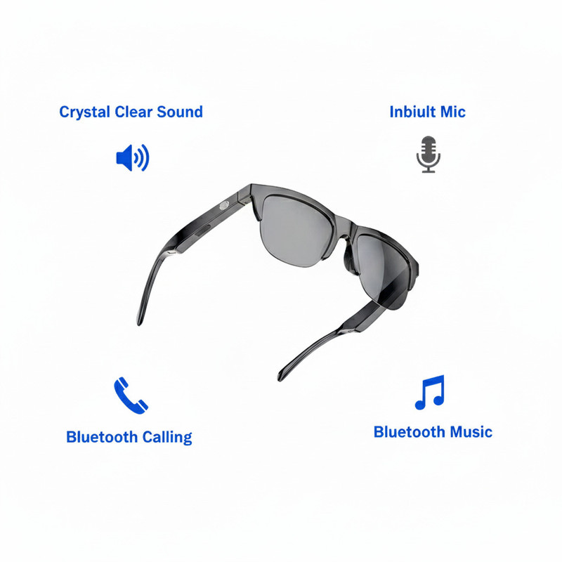 vadish Best Selling BLUETOOTH CALLING MUSIC SMART UV FILTERED LENSES SUNGLASS(BLACK)