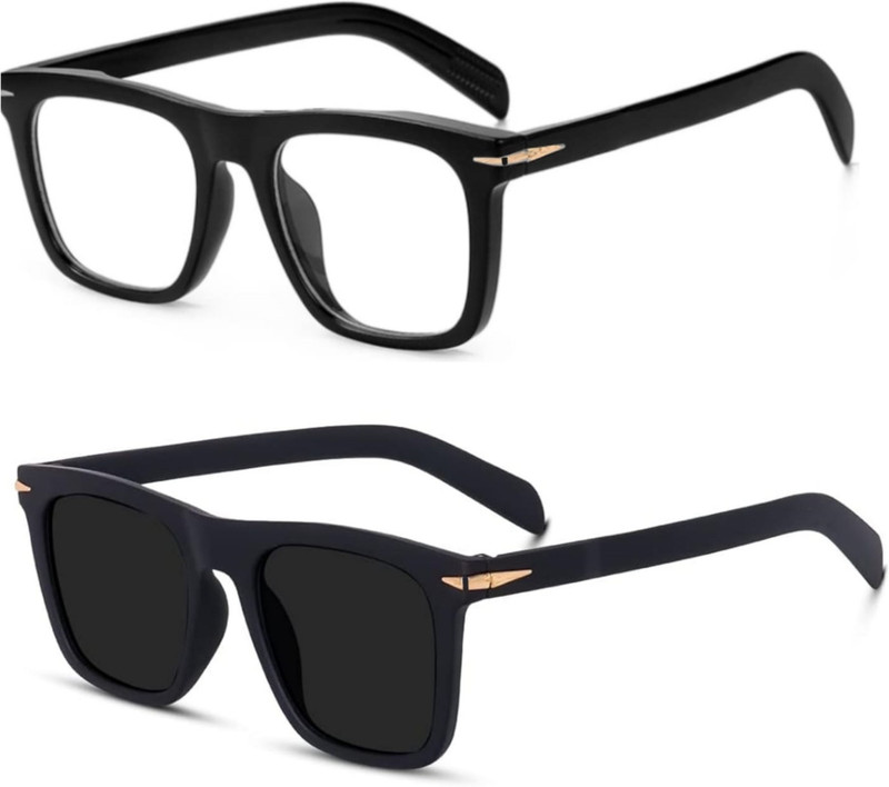New Specs Retro Square Sunglasses(For Men & Women, Black, Clear)