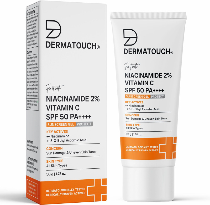 Dermatouch Sunscreen - SPF 50 PA++++ Niacinamide 2% Vitamin C Sunscreen for glowing skin | SPF 50+ PA ++++(50 g)