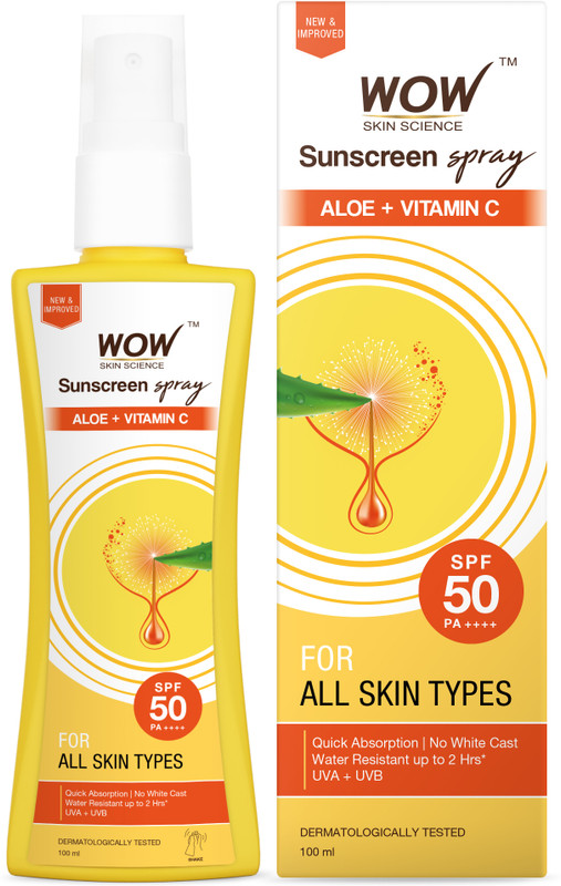 WOW SKIN SCIENCE Sunscreen - SPF 50 UV Water Transparent Sunscreen Spray SPF 50 - Quick Absorbing,Oil Free,Non Sticky-with Raspberry & Carrot Seed Extract-No Parabens, Silicones, Mineral Oil, Color & Benzophenone-100mL(100 ml)