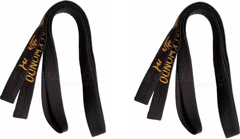 Akai Sales 2 PIECE TAEKWONDO BLACK BELT 3.2 MTR WITH EMBROADED Abdominal Belt
