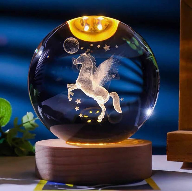 Wengonvila Crystal Ball Light for Home Decoration LED 3D Moon Horse Night Lamp Night Lamp(8 cm, Yellow Color, Moon Horse)