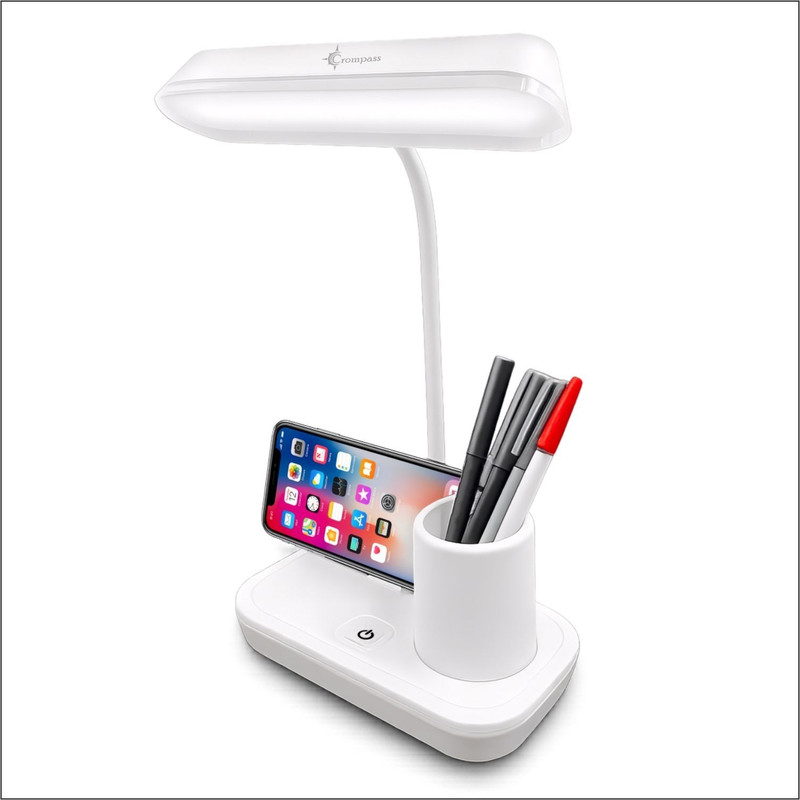 CROMPASS LED Table Lamp Eye-Care, Touch Control, 360° Adjustable, Neck & Rechargeable Study Lamp(38.5 cm, White)