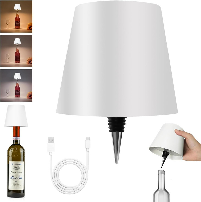 ANKRI Wireless Bottle Lamp, 3 Color Dimming Rechargeable Wine Bottle Night Lamp(15 cm, White)