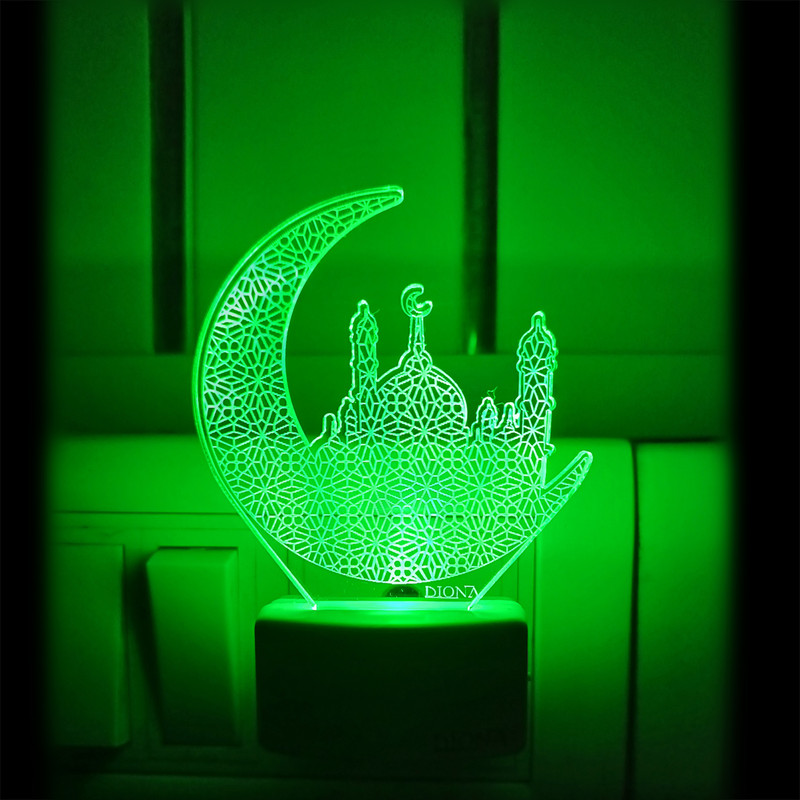 DIONA Chand Muslin Islam 3D Illusion Night Lamp for Kids Room, Bedroom, Gift Night Lamp(9 cm, Purple)