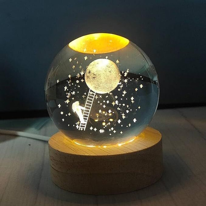 Divine Creations 3D Crystal Dolphin Lamp with Wooden LED Base - Perfect for your Home or Office Night Lamp(8 cm, Yellow)