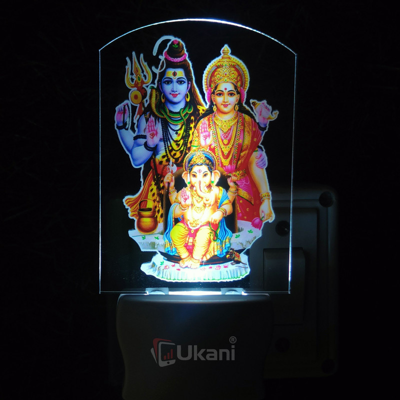 UKANI SHIV PARVATI GANESH UV Printed Night Lamp(13 cm, White)