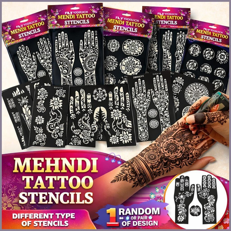 Kaworas Simple Mehndi Stencil for Hand Design Easy Henna Tattoo Stickers 1 Pair Set(Random)