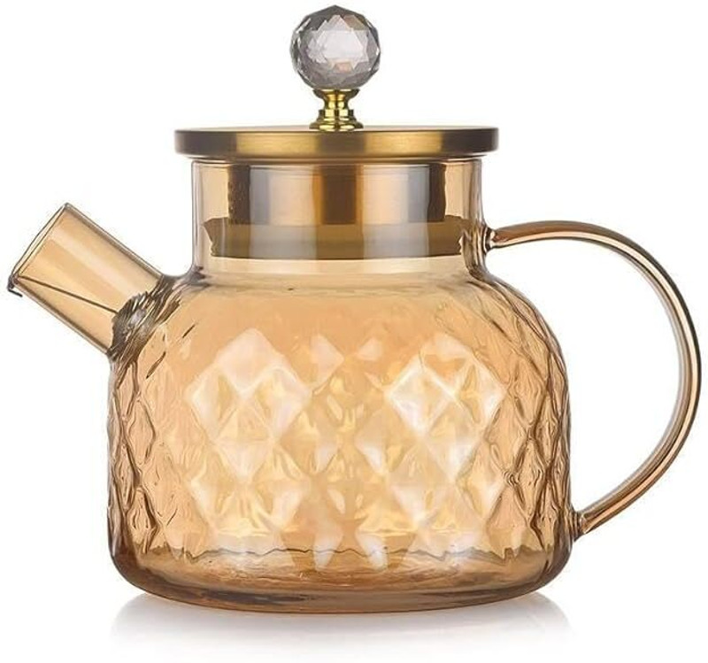 Zennity Elegant Diamond-Pattern Glass Teapot 1000ml with Strainer for Loose Leaf Tea Tea Urn(1 L)