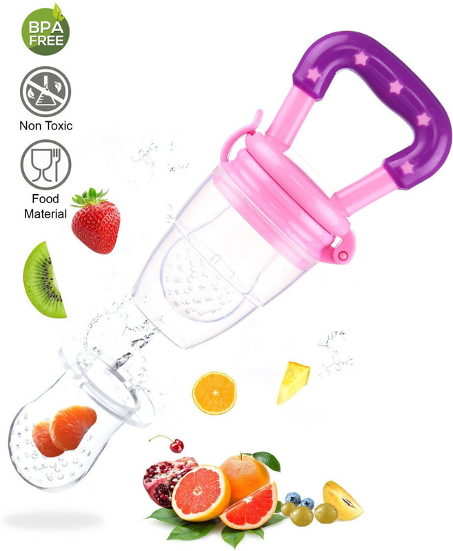 Roforuf Silicone Baby Fruit Feeder Pacifier with Nipple Teether Feeder Feeder(Pink)