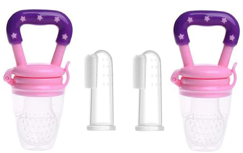 ECILAK Silicone Baby Infant Fruit Feeder Dummy Pacifier Newborn Nipple ( Pack of 2) Feeder(PINK+YELLOW)