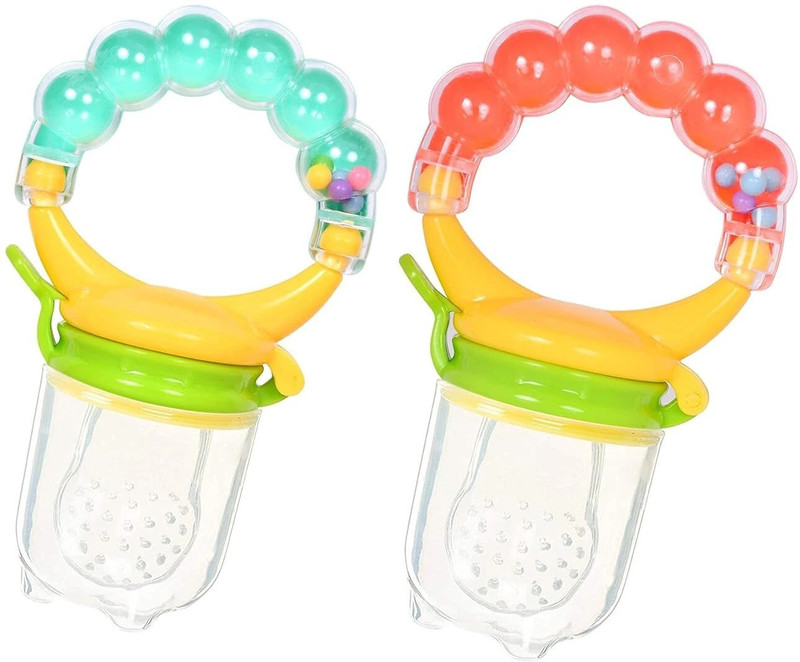 Drisona Silicone Rattle Fruit Nibbler for 6 to 12 Months Baby Fruit Soother for Baby Feeder(Multicolor Pack of-2)