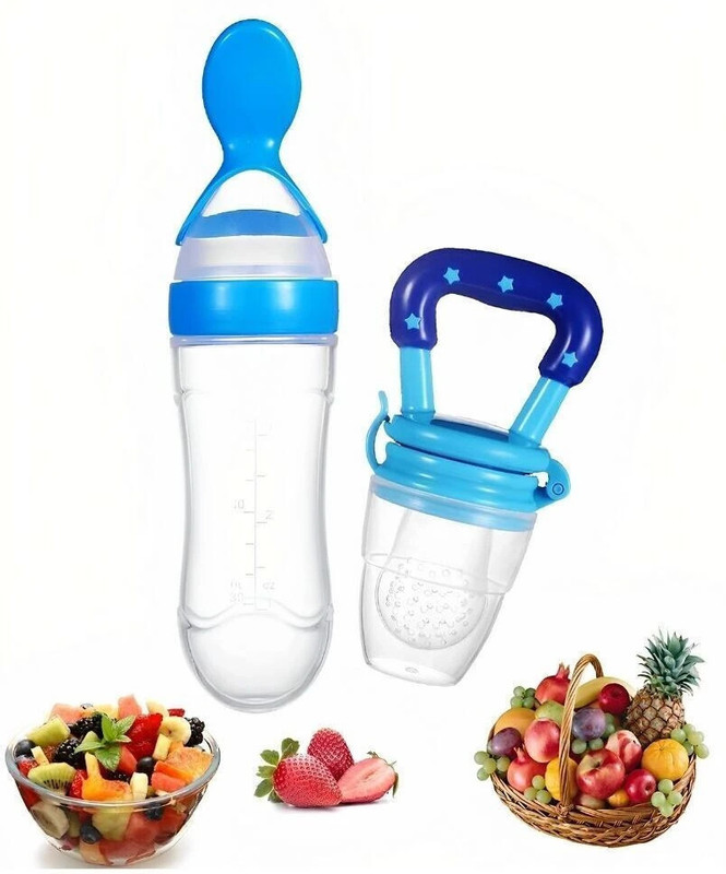 Little Townia Combo of Baby feeder spoon and Soother ( Food Fruit nibbler) Feeder(Blue)