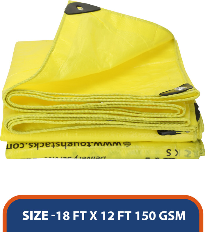 TOUGH STACKS HDPE Tarpaulin 150 GSM 18ft * 12ft WaterProof, UV resistant, Reinforced Eyelets Tent - For Construction, Transportation, Agriculture, Camping, Storage, Protection(Yellow)
