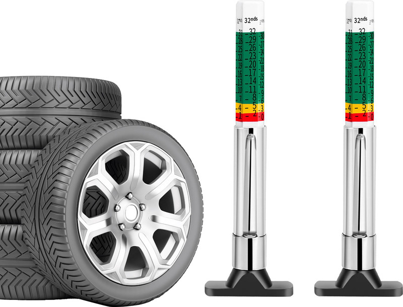 pericat Stick Tire Pressure Gauge Tire Tread Depth Gauge Set 2pcs Color Coded Stainless Steel(2 to 20 PSI)