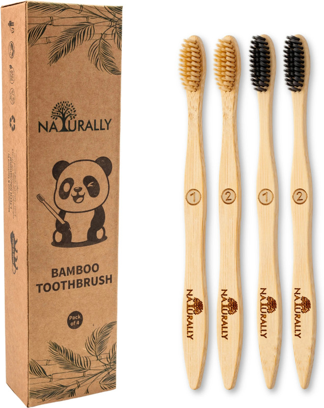Naturally Eco Friendly 100% Natural Bamboo Toothbrush Teeth Whitening Soft Bristles Soft Toothbrush(Pack of 4)