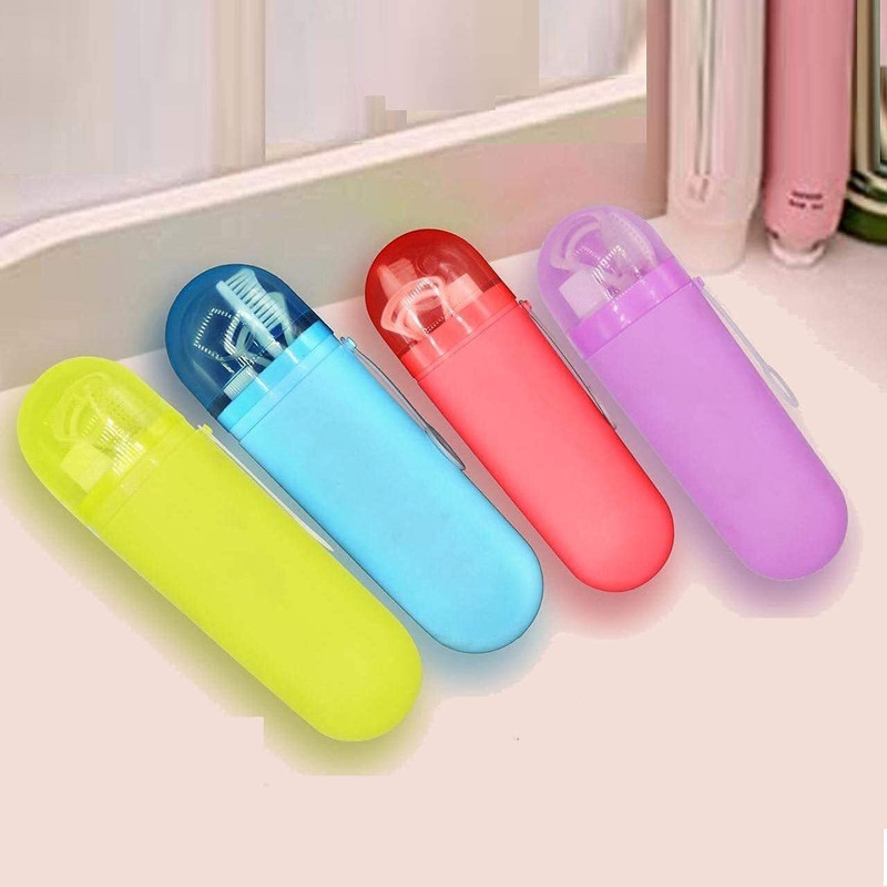 PuthaK 2 Pcs Travel Toothpaste Toothbrush Holder Cover Cap Case Storage Cup Outdoor Plastic Toothbrush Holder(Multicolor, Wall Mount)