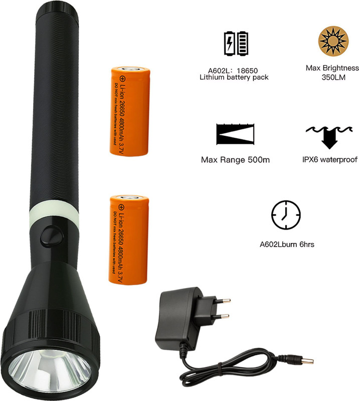 Regals Choice Ultra Bright Rechargeable Torch with 15W LED and 4800mAh Backup 8 hrs Torch Emergency Light(Black)