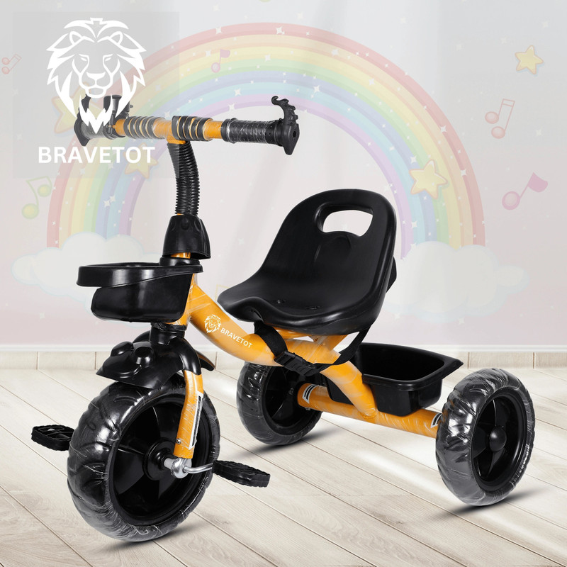 BRAVETOT Kids Tricycle with Front & Rear Storage Baskets, Bell and Safety Belt YELLOW BASKET MODEL 02 Premium NEW Premium Edition Tricycle(Multicolor)