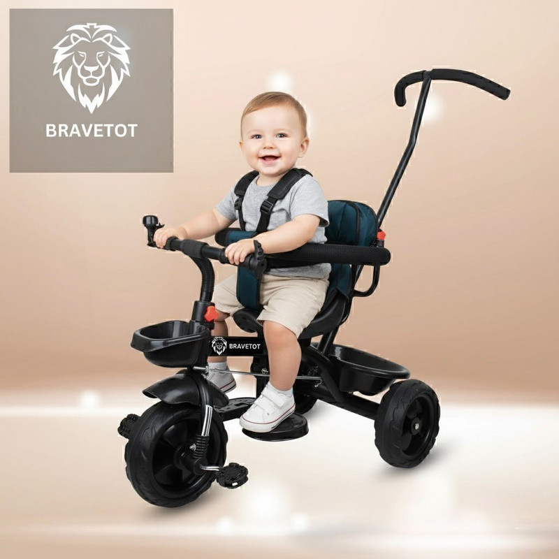 BRAVETOT Best Kids Cycle with Parental Handle, Safety Belt & Double Storage Basket. BLACK SAFETY 02 Tricycle(Black)
