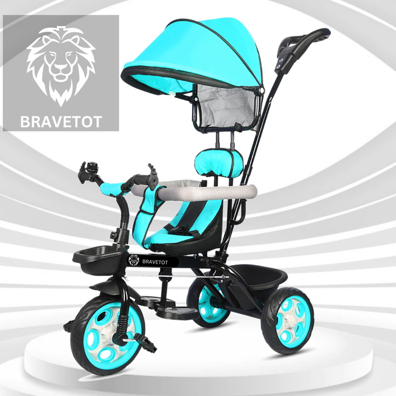 BRAVETOT Kids Tricycle for Ride with Safety , Parental Handle,Basket,Seat BLACK BASKET CANOPY MODEL 01 Premium NEW Tricycle(Blue, Black)