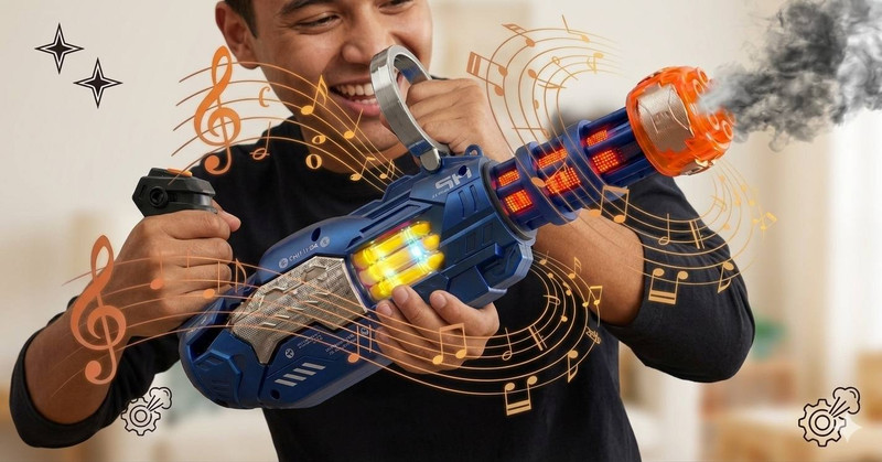 Xcillince Toys Musical Smoke Blaster Gun with Rotating Head & Flashing Lights Water Gun(Multicolor)