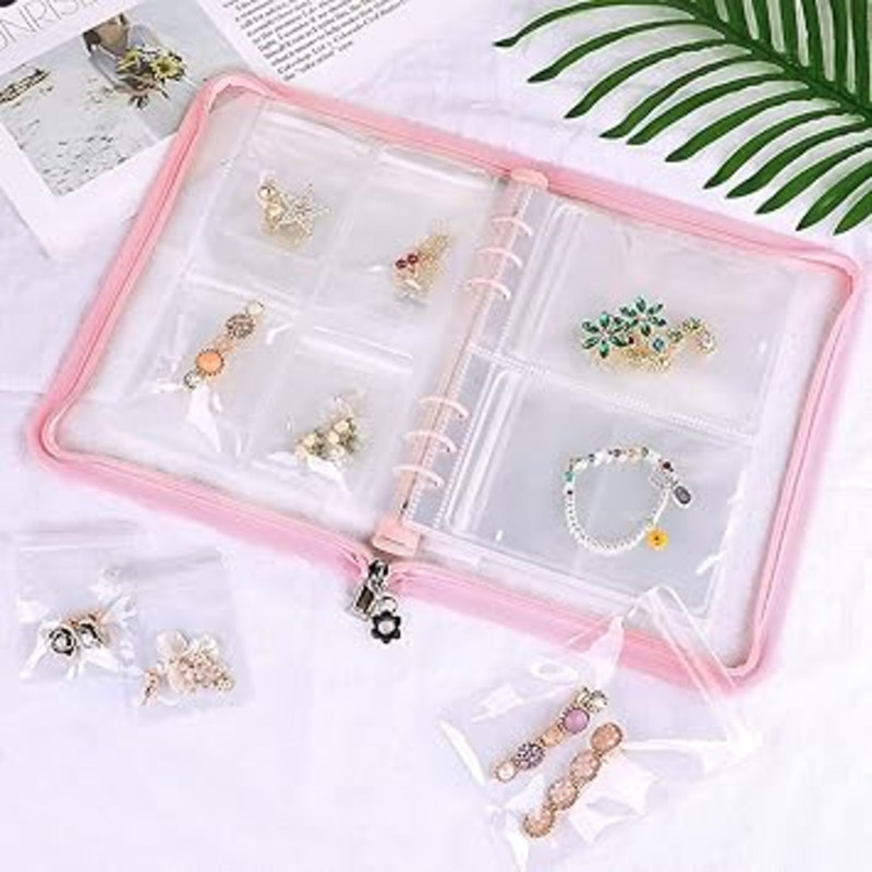 FUN FINDS Transparent Jewelry Organizer Book Zipper Storage Pouch Ring Necklace Case Cosmetic Bag