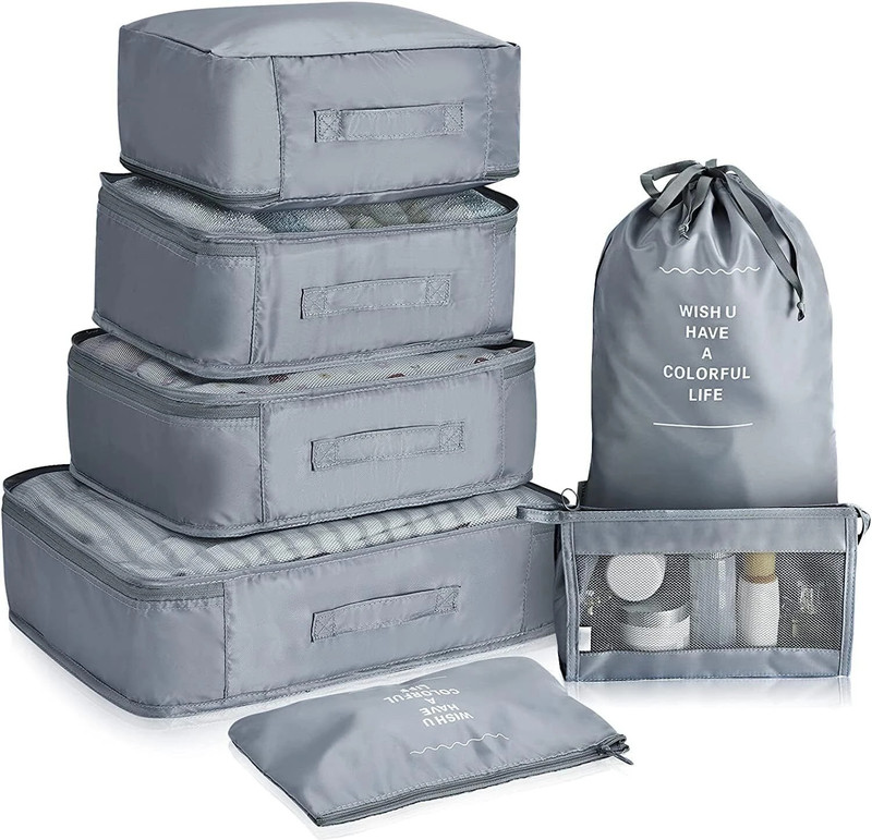 Padchaaya 7 Set Travel Organizer Bag 3 Packing Cubes + 3 Pouches +1 Toiletry Organizer Bag Small Travel Bag(Grey)