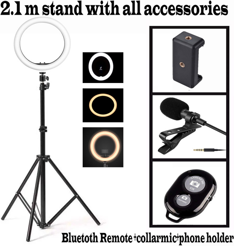 Deeshora Professional strong metal , ring light,Clip, collarmic ,bluetooth remote Monopod, Monopod Kit, Tripod, Tripod Ball Head, Tripod Bracket, Tripod Kit(Youtube , voice recording ,video recording ,(Black), Supports Up to 2000 g)