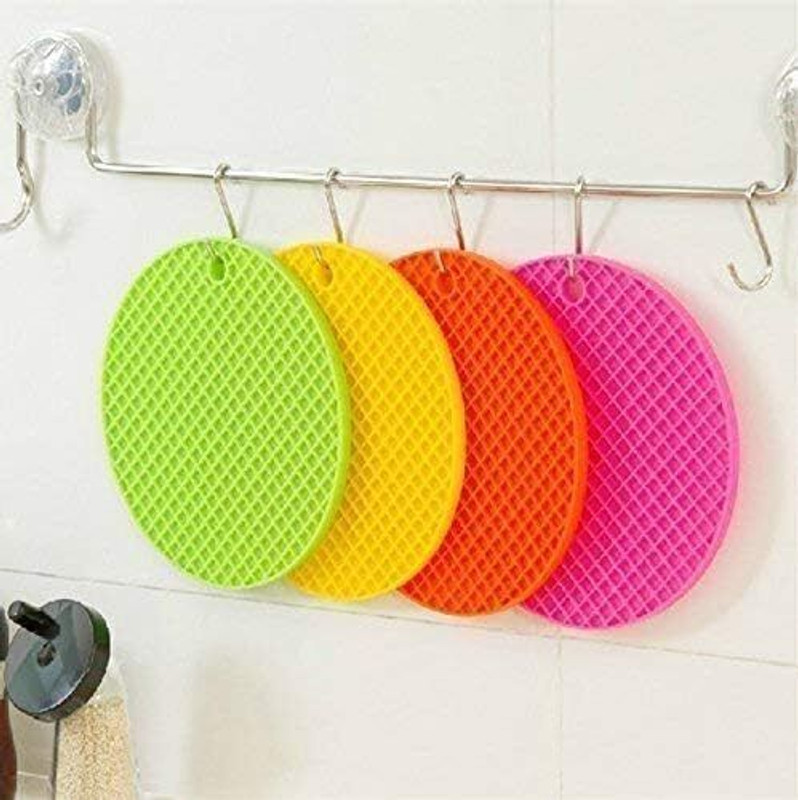 GIRIRAJ COLLECTION Silicone Anti Slip Food Grade Round Coasters Trivets Mat Pads (Set of 4) Silicon Trivet(Pack of 4)