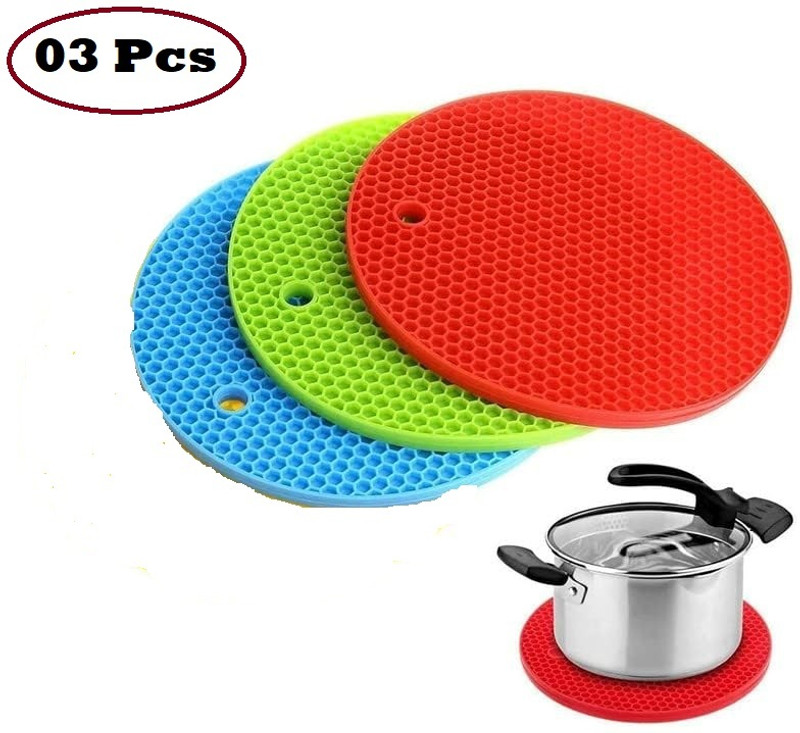 Nubes Silicone Round Mats Set of 3, Round Pot Holders Hot Pot Mats Hot Pad Kitchen Insulation Anti-Slip Coasters Dining Mat finish Silicone Trivet(Pack of 3)