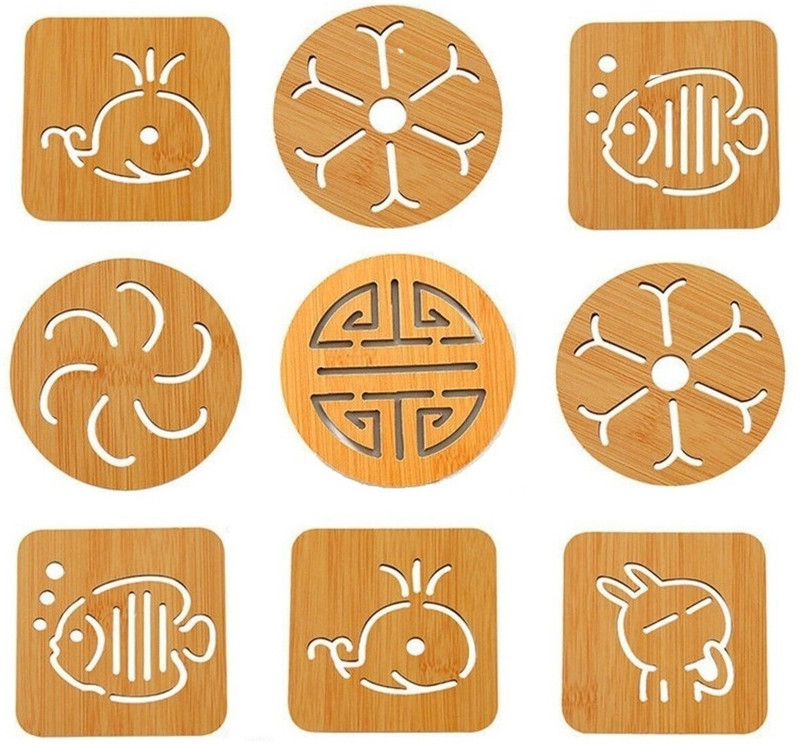 YANCI Bamboo Heat Resistant Non-Slip Insulation Table Mat Coaster (Random Pattern) Wooden Trivet(Pack of 5)