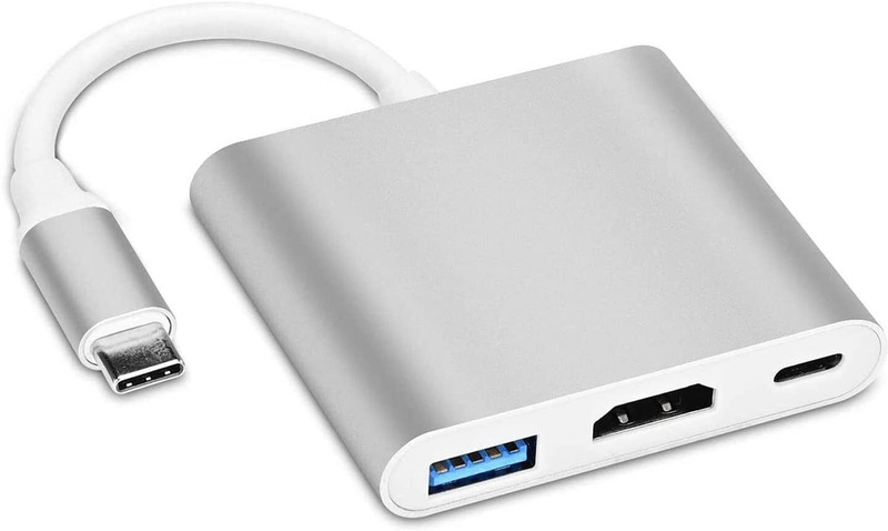 BALRAMA Silver White 3 in 1 Multiport USB C Adapter Hub USB-C Port to HDMI + USB C PD Port + USB 3.0 Phone Converter(Compatibility of Most Monitors, Projectors, Hdtvs Other Devices with Hdmi Port)