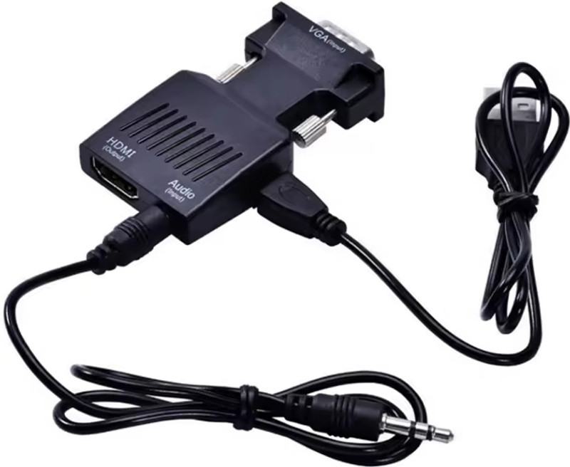 BALRAMA VGA Male to HDMI Female 3.5MM Audio Jack VGA to HDMI Audio Converter Adapter Media Streaming Device(Black)