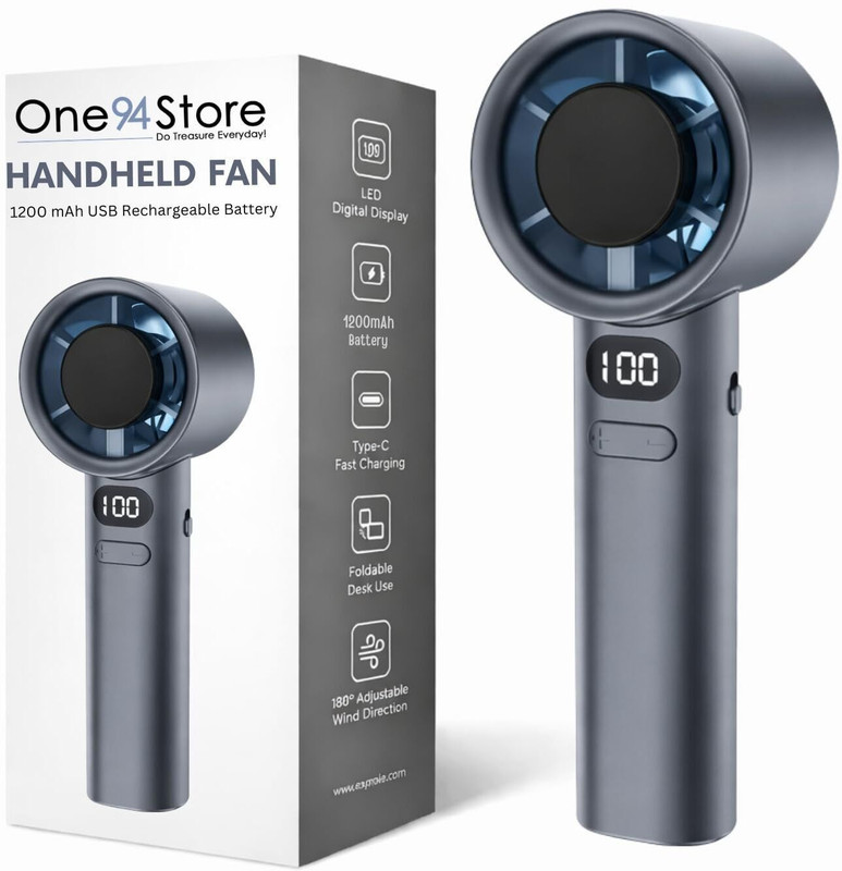 AMS Rechargeable Hand Fan Mini Fan USB Fan Portable Fan with 1200 mAh Battery, 120 High Speed , LED Digital Display, Adjustable Speed Cooling Fan Rechargeable Fan(Gery-Black)