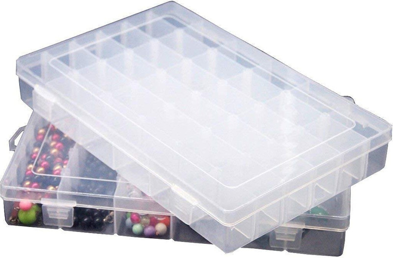 ADJO Multipurpose Plastic Jewellery Organizer, household container and Kit Earring Organiser, small good Storage Box jewellery Vanity Box (Transparent) 36 Grids Clear Plastic Storage Box Vanity Box  (Transparent)