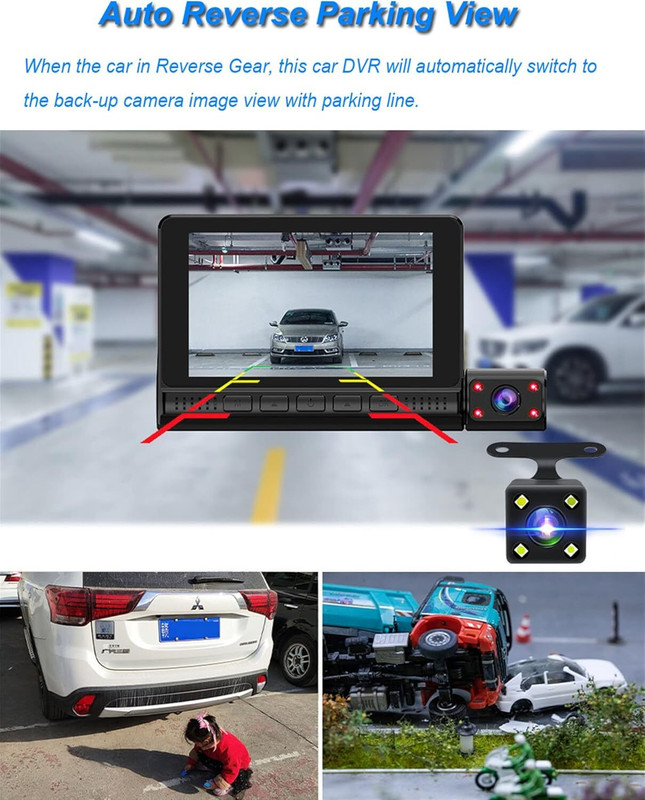 RYTER 2026 Dual Lens Front Camera Touch Screen Full HD 1440P,Rear View Reverse Parking Mode Instant Camera(Black)