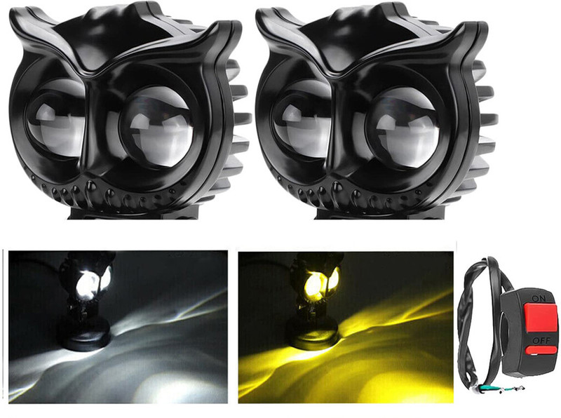 BR TrendZ OWL Shape Yellow-White Low & High Beam (Pack Of -2) with Switch Fog Lamp Motorbike LED (12 V, 20 W)(Universal For Bike, Pack of 2)
