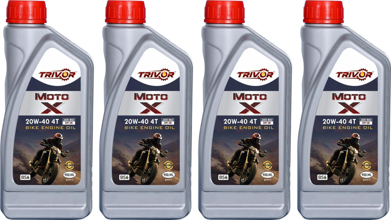 trivor MOTO X 20W40 900ML P4 MOTO X 20W-40 4T Protection with BS6 Technology for Bikes|API SN & JASO MA2 High Performance Engine Oil(900 ml, Pack of 4)