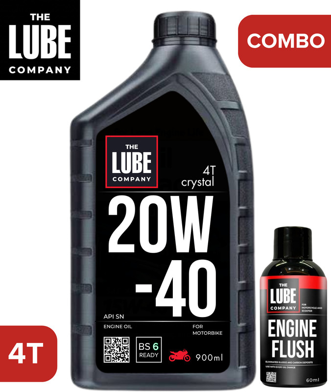 The Lube Company Crystal Combo | 20W-40 4T Engine oil + Engine Flush | API SN | Engine oil for Motorbikes | High Performance Engine Oil(900 ml)