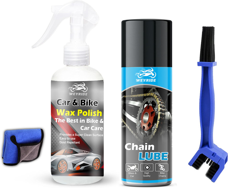 Weyride Bike Chain Lubricant Spray with Car Wax Polish For Bike W_k5 Chain Bursh & cloth Corrosion protection Prevent Chain (bike Polish 250ml) Chain Oil(400 ml, Pack of 4)