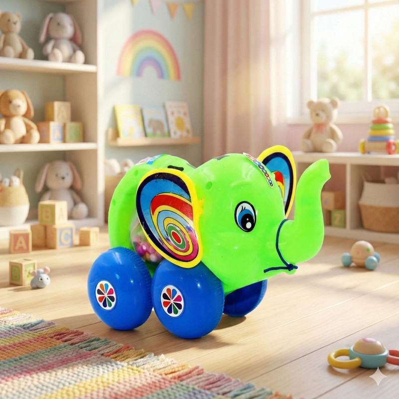 asian Flappy Elephant Pull Along Toy with Colorful Wheels – Fun Kids Learnin(Green, Pack of: 1)