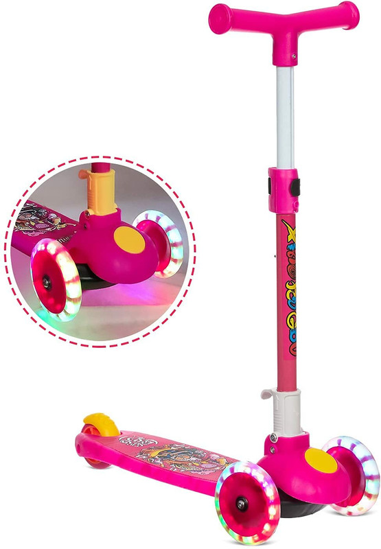 baby tone Kick Scooter, 3 Adjustable Height, Foldable,Front Wheel Light & PVC Wheels for Kids (3 to 8 Years)PINK(Pink)