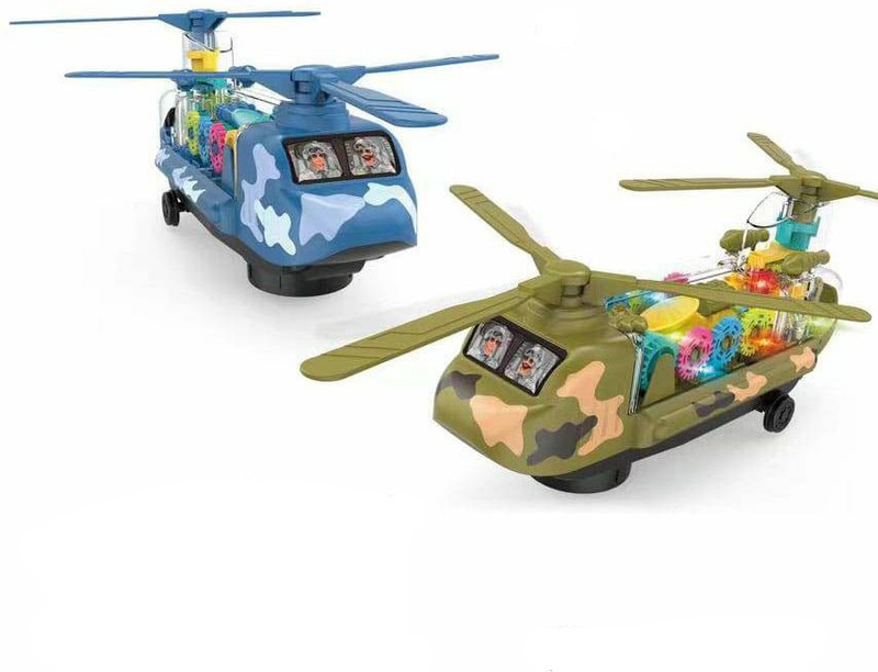 TOYOMAA Transparent Gear Helicopter Toy for Kids with Lights, Music and Bump & Go Mode .(Multicolor, Pack of: 1)
