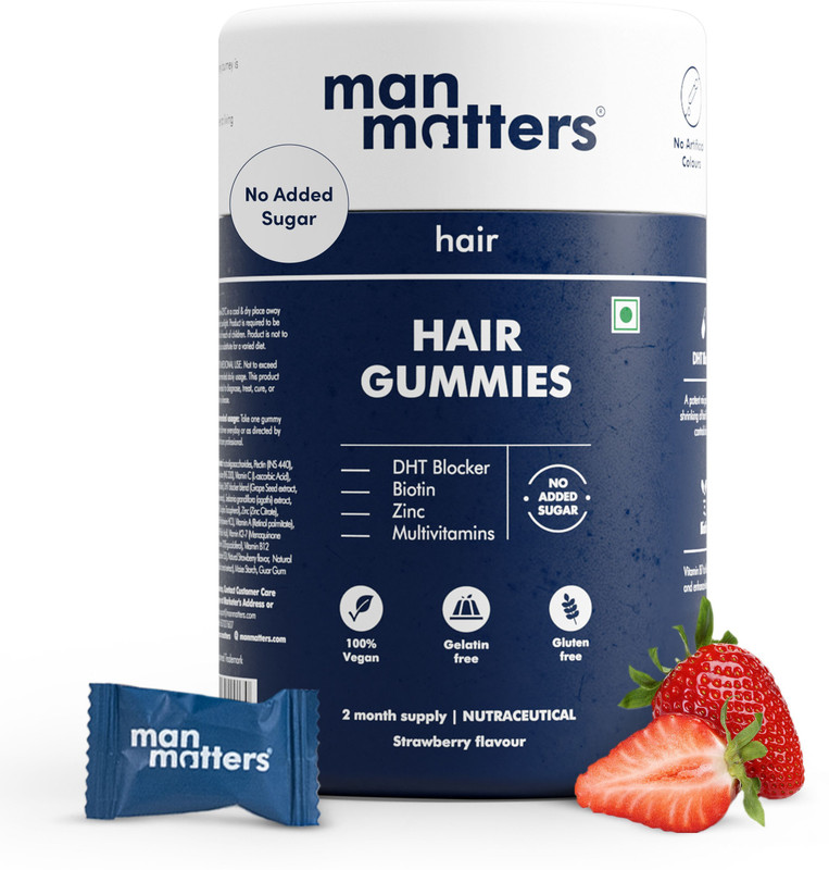 Man Matters 30 mcg Biotin Hair Gummies| 2 Months Pack |With Vitamin A, C,E| No Added Sugar(60 No)