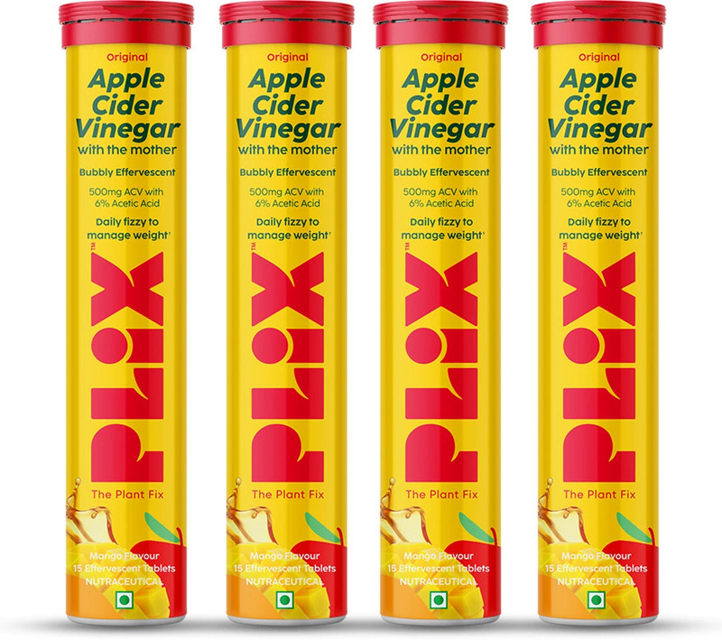 The Plant Fix Plix Apple Cider Vinegar 15 Effervescent Tablet with mother Mango(4 x 15 Tablets)