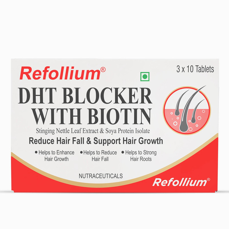 Refollium DHT Blocker with Biotin for Helps Reduce Hair Fall(30 No)