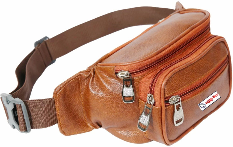 LUGGAGE WORLD Leather Waist Pack Bags Travel bag for Money |Mobile|Card|Belt| Chest Bag Kit Sling Kamar pouch Small Luggage for men Women Belt Waist pack Kamar pouch Travel(Tan)